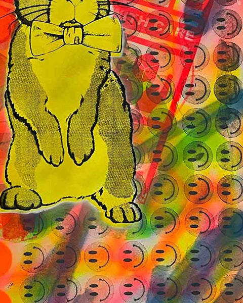 Yellow Techno Bunny Print by Barrie J Davies - Unframed Silkscreen print on paper (hand finished), edition of 1/1 A2 size 42cm x 59cm.