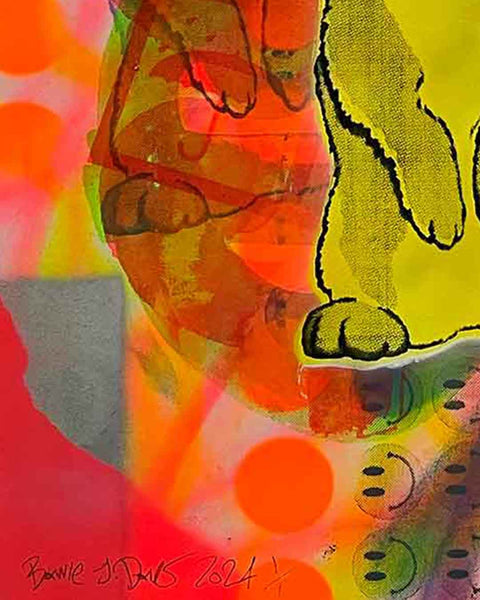 Yellow Techno Bunny Print by Barrie J Davies - Unframed Silkscreen print on paper (hand finished), edition of 1/1 A2 size 42cm x 59cm.