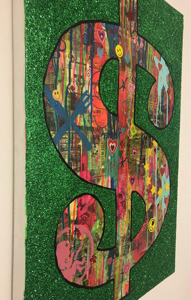 Cash rules Everything Around Me by Barrie J Davies 2019, mixed media on canvas, Unframed, 50cm x 75cm. Barrie J Davies is an Artist - Pop Art and Street art inspired Artist based in Brighton England UK - Pop Art Paintings, Street Art Prints & Editions available.