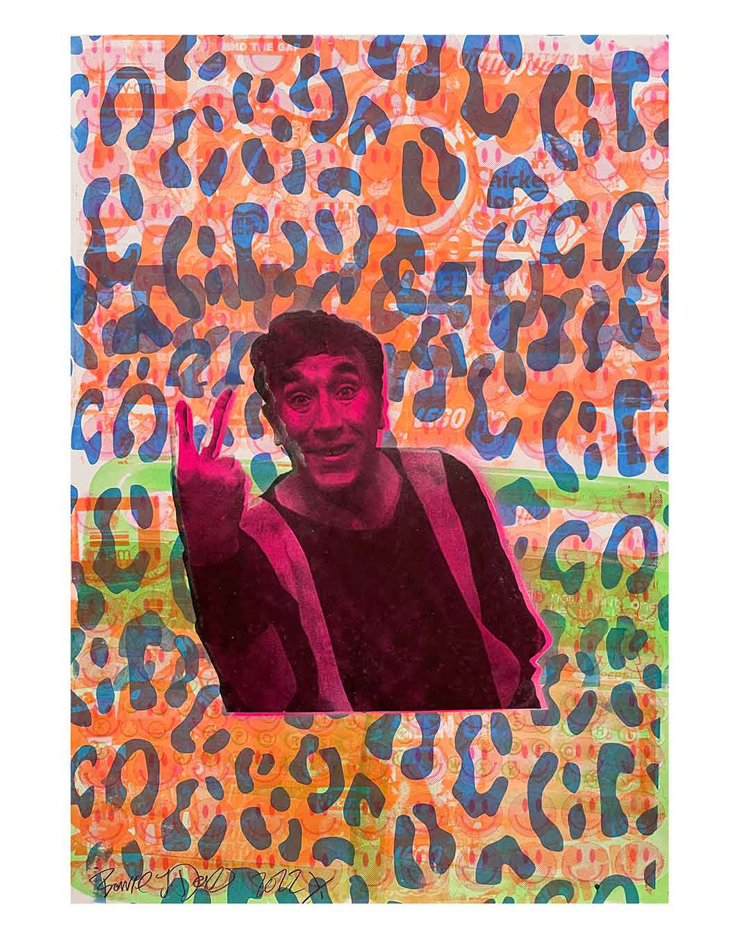Frankie says relax leopard print by Barrie J Davies 2022, unframed Silkscreen print on paper (hand finished) edition of 1/1, A2 size 42cm x 59.4cm.  
