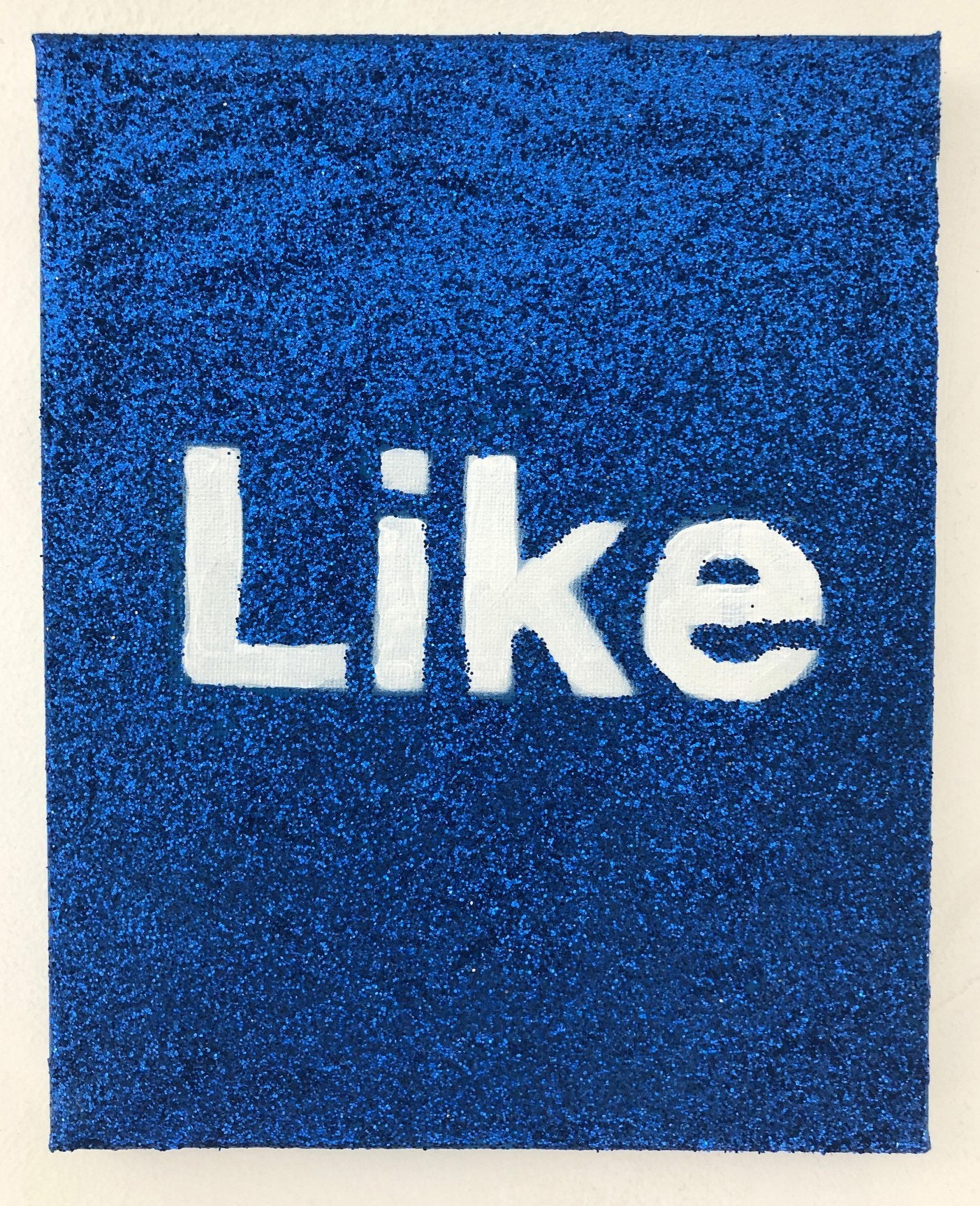 I Like painting by Barrie J Davies 2019 (blue glitter) mixed media on canvas, Unframed, 21cm x 25 cm. Barrie J Davies is an Artist - Pop Art and Street art inspired Artist based in Brighton England UK - Pop Art Paintings, Street Art Prints & Editions available. 