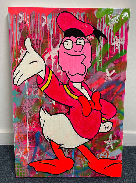 Mad Ducky Painting by Barrie J Davies 2023, Mixed media on Canvas, 50cm x 75cm, Unframed and ready to hang.