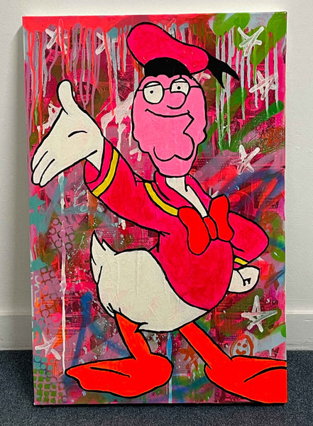 Mad Ducky Painting by Barrie J Davies 2023, Mixed media on Canvas, 50cm x 75cm, Unframed and ready to hang.