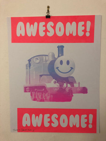 Awesome Happy Trip Print by Barrie J Davies 2021 - unframed Silkscreen print on 300 GSM paper (hand finished) edition of 1/1 - 55cm x 43cm.