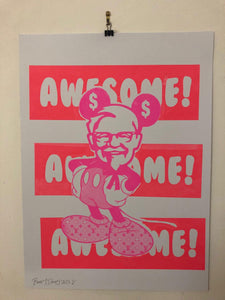 Awesome Mad Mickey Print by Barrie J Davies 2021, Unframed Silkscreen print on paper (hand finished) edition of 1/1, 59cm x 43cm.  