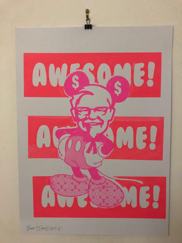 Awesome Mad Mickey Print by Barrie J Davies 2021, Unframed Silkscreen print on paper (hand finished) edition of 1/1, 59cm x 43cm.  