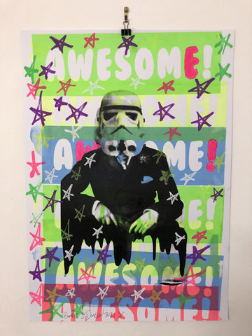 Awesome Rider of the storm Stars Print by Barrie J Davies 2021, Unframed Silkscreen print on paper (hand finished) edition of 1/1. 61cm x 43cm.