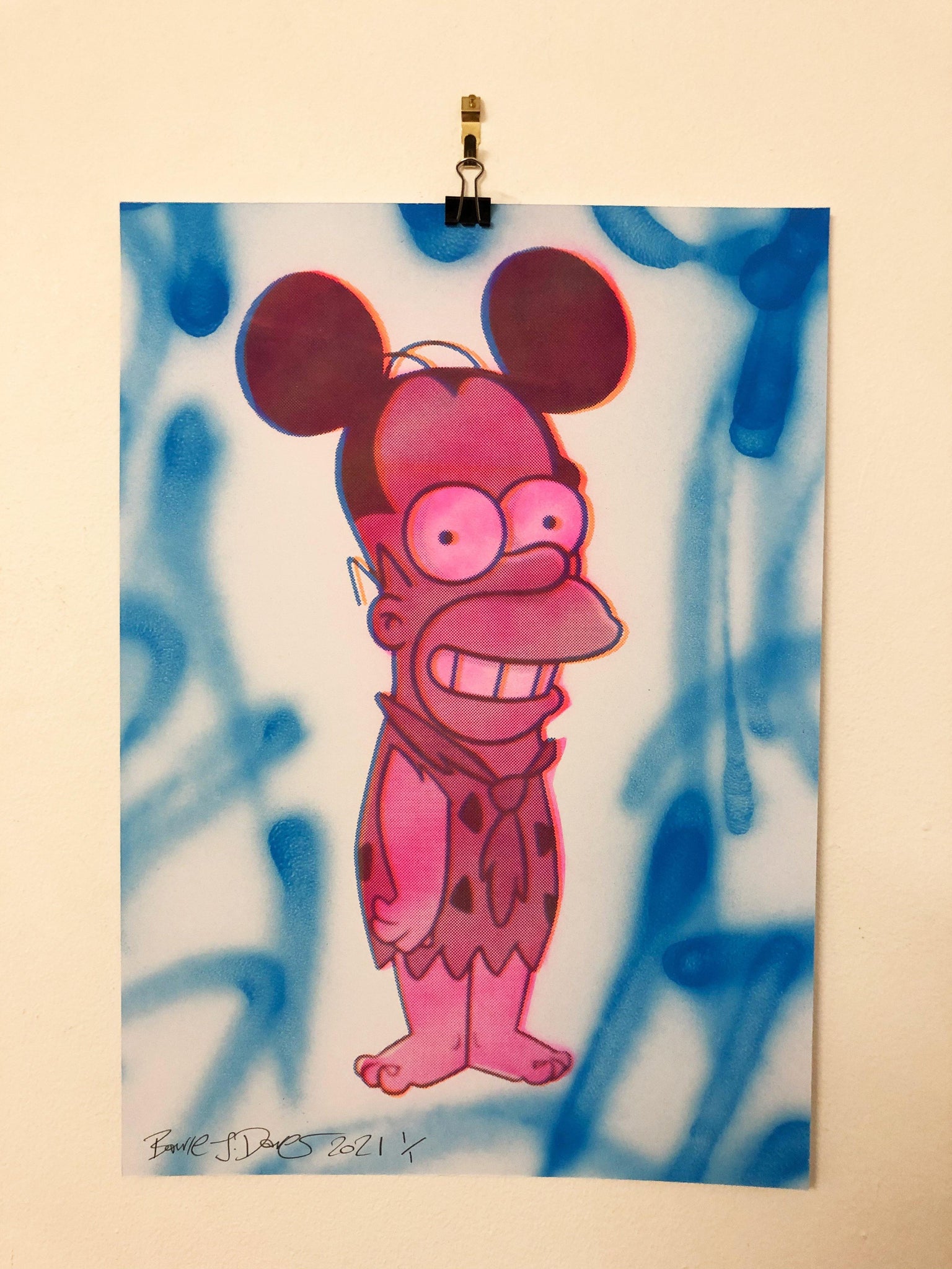 Blue Monster Mash Print by Barrie J Davies 2021 - unframed Silkscreen print on paper (hand finished) edition of 1/1 - A3 size 29.7 x 42 cm.