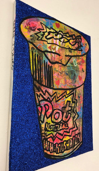 Blue pop noodling by Barrie J Davies 2019, mixed media on canvas, unframed, 30cm x 40cm. Barrie J Davies is an Artist - Pop Art and Street art inspired Artist based in Brighton England UK - Pop Art Paintings, Street Art Prints & Editions available.