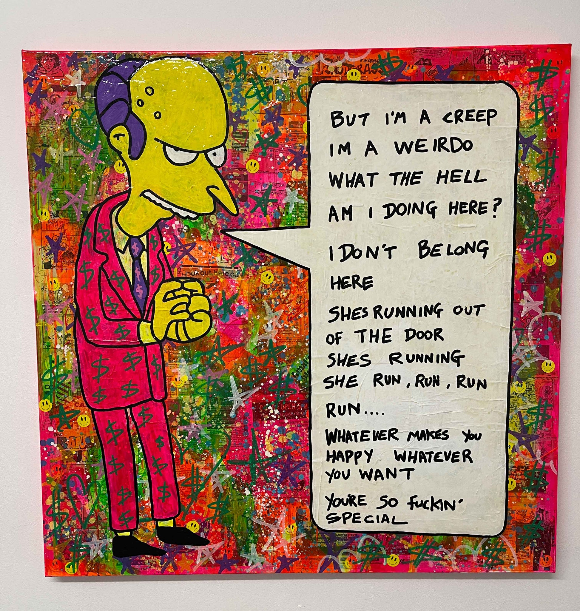 Creep Painting by Barrie J Davies 2022, Mixed media on Canvas, 100cm x 100cm, Unframed and ready to hang.