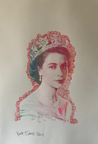 Doodle Queen Print by Barrie J Davies 2020 - unframed Silkscreen print on paper (hand finished) edition of 1/1 - A2 size 42cm x 59cm.  