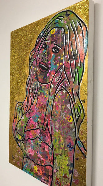Graffiti girl by Barrie J Davies 2019, mixed media on canvas, Unframed, 50cm x 75cm. Barrie J Davies is an Artist - Pop Art and Street art inspired Artist based in Brighton England UK - Pop Art Paintings, Street Art Prints & Editions available.