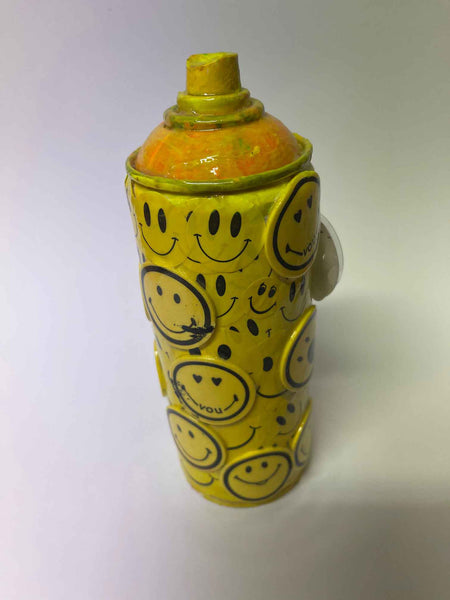 Happy Smiley Spray Can Sculpture. This is a unique, hand made one off original. It is a mixed media original directly onto a recycled depressurised spray can. 