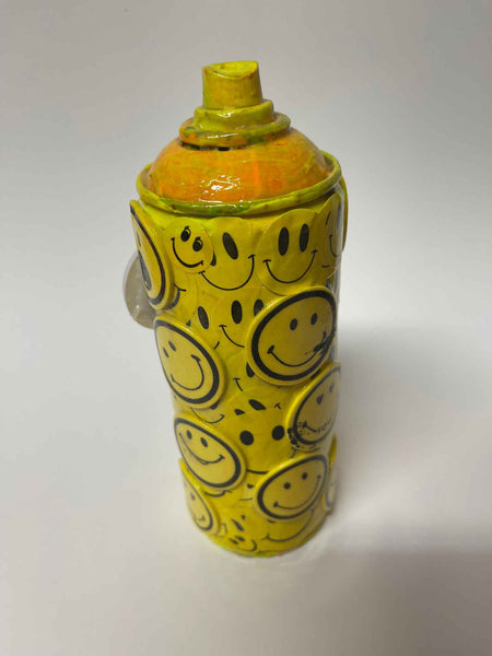 Happy Smiley Spray Can Sculpture. This is a unique, hand made one off original. It is a mixed media original directly onto a recycled depressurised spray can. 
