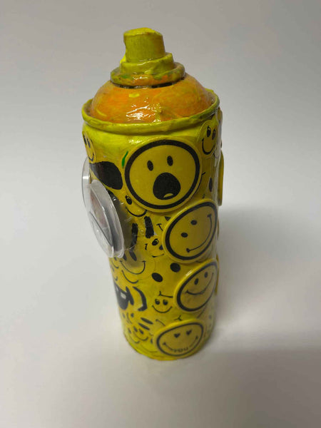 Happy Smiley Spray Can Sculpture. This is a unique, hand made one off original. It is a mixed media original directly onto a recycled depressurised spray can. 