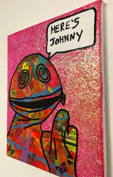 Here’s Johnny by Barrie J Davies 2019, mixed media on canvas, unframed, 35cm x 28cm. Barrie J Davies is an Artist - Pop Art and Street art inspired Artist based in Brighton England UK - Pop Art Paintings, Street Art Prints & Editions available. 