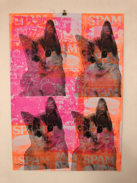 Kitschy Cat Print by Barrie J Davies 2021 - unframed Silkscreen print on paper (hand finished) edition of 1/1 - A1 size 59 cm x 84cm