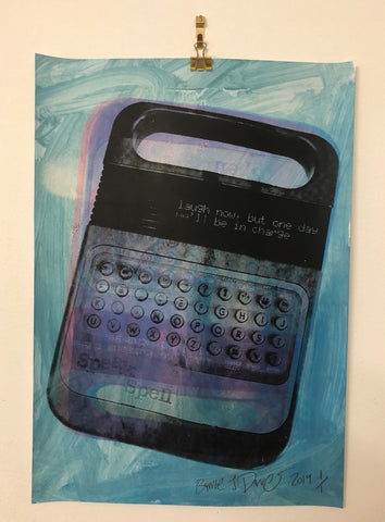 Laugh now print by Barrie J Davies 2019 - unframed Silkscreen print on paper (hand finished) edition of 1/1 - A3 size 29cm x 42cm. Barrie J Davies is an Artist - Pop Art and Street art inspired Artist based in Brighton England UK - Pop Art Paintings, Street Art Prints & Editions available.