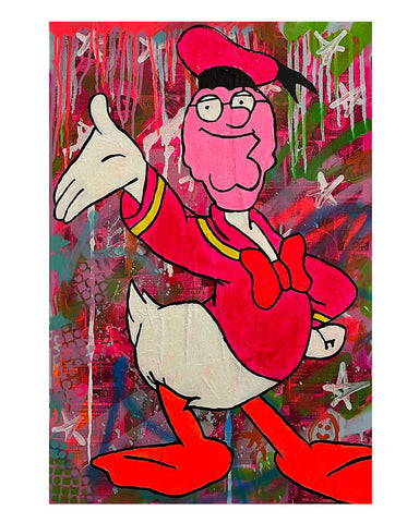 Mad Ducky Painting by Barrie J Davies 2023, Mixed media on Canvas, 50cm x 75cm, Unframed and ready to hang.