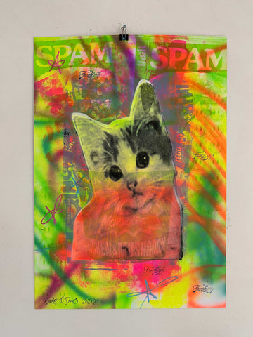 Mad Kitschy Cat Print, unframed Silkscreen print on paper (hand finished) edition of 1/1 - A2 size 42cm x 59.4cm. Buy online with free worldwide delivery