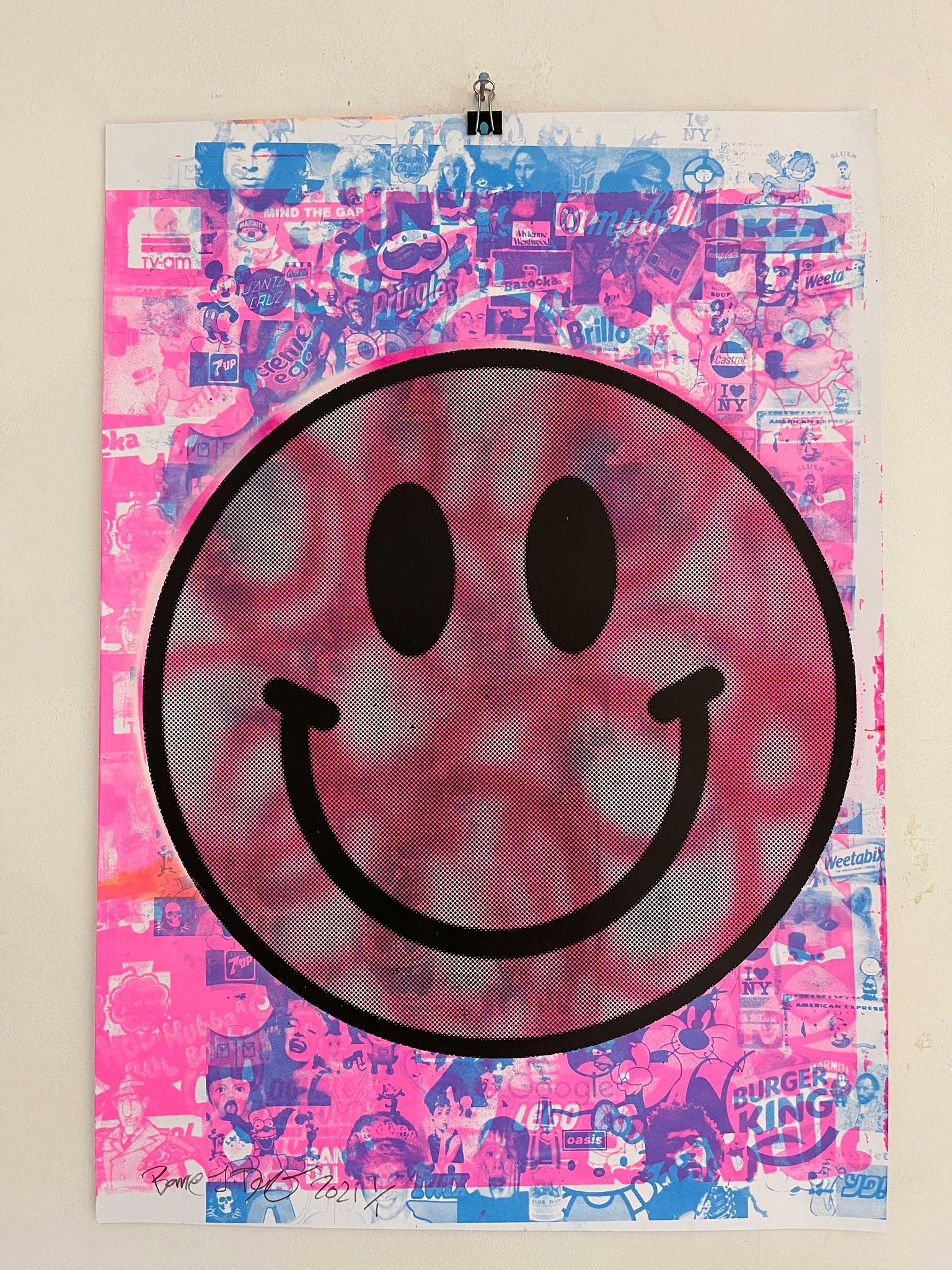 Mega Happy Now Print, unframed Silkscreen print on paper (hand finished) edition of 1/1 - A2 size 42cm x 59.4cm. Buy online with free delivery worldwide.