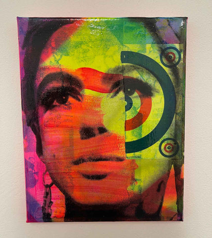 Mod Art Star Painting by Barrie J Davies 2021, Mixed media on Canvas, 25cm x 30cm, Unframed.