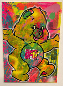 MTV Bear Painting by Barrie J Davies 2022, Mixed media on Canvas, 42cm x 30cm, Unframed and ready to hang.