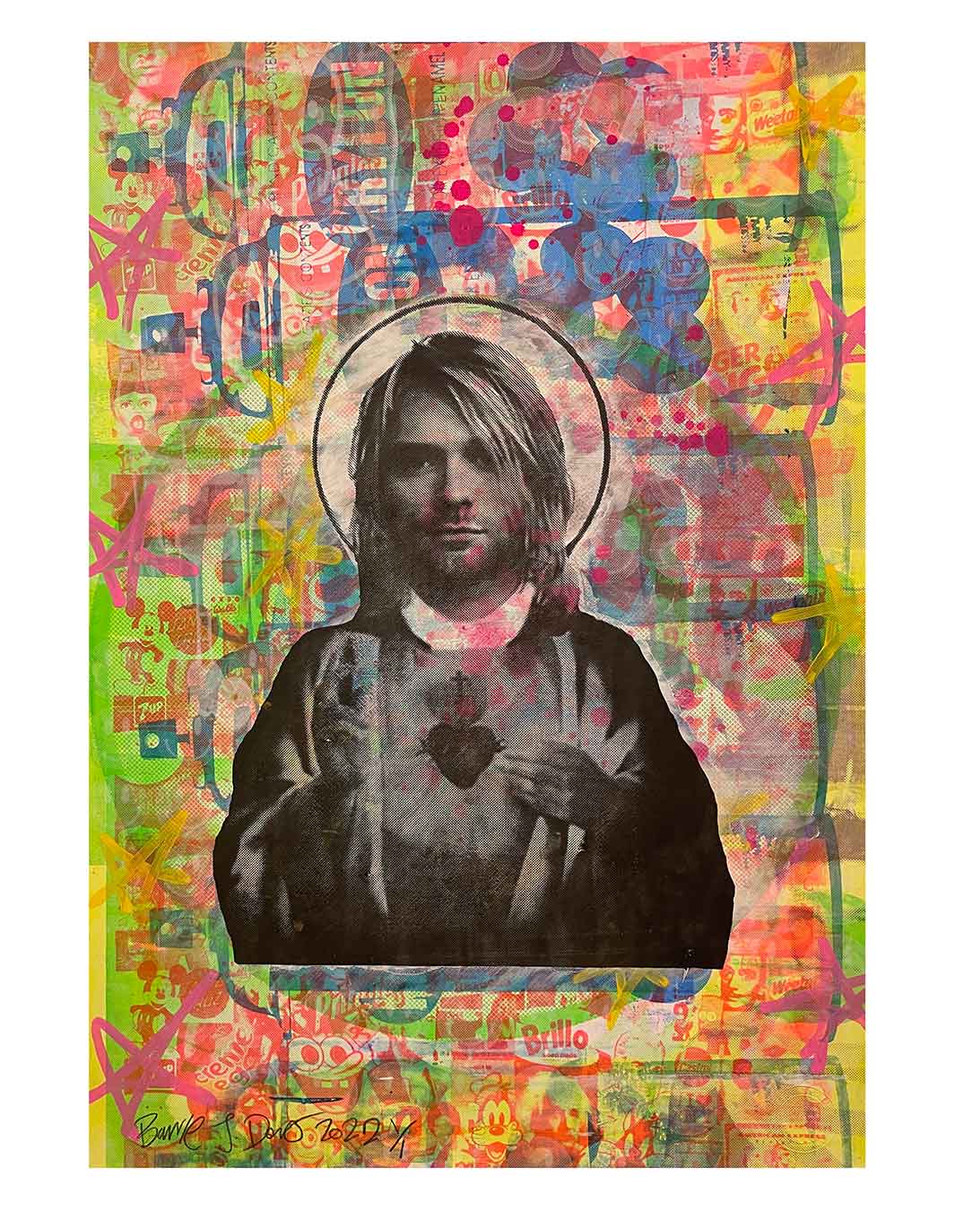 Nevermind It Kurt Print by Barrie J Davies 2022 - unframed Silkscreen print on paper (hand finished) edition of 1/1 - A2 size 42cm x 59.4cm.