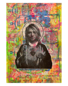 Nevermind It Kurt Print by Barrie J Davies 2022 - unframed Silkscreen print on paper (hand finished) edition of 1/1 - A2 size 42cm x 59.4cm.