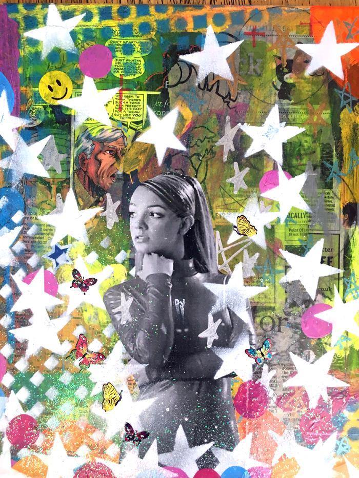 Oops I Did it Again by Barrie J Davies 2018, mixed media on canvas, Unframed. Fun Pop Art and Street art inspired Artist based in Brighton England.