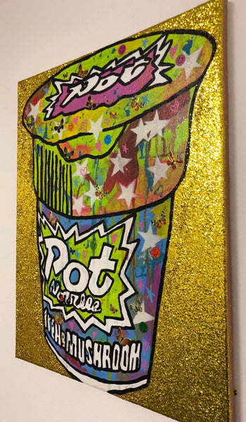 Pop my noodle by Barrie J Davies 2019, mixed media on canvas, unframed, 40cm x 49cm. Barrie J Davies is an Artist - Urban Pop Art and Street art inspired Artist based in Brighton England UK - Shop Pop Art Paintings, Street Art Prints & collectables.