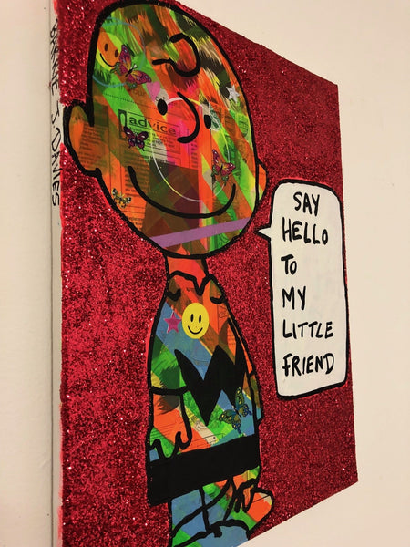 Say hello to my little friend by Barrie J Davies 2019 , mixed media on canvas, unframed, 30cm x 40cm. Barrie J Davies is an Artist - Pop Art and Street art inspired Artist based in Brighton England UK - Pop Art Paintings, Street Art Prints & Editions available. 