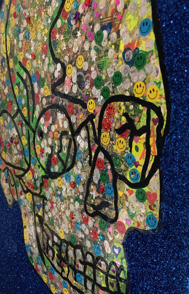 Skull Attack by Barrie J Davies 2019, mixed media on canvas, Unframed, 50cm x 75cm. Barrie J Davies is an Artist - Pop Art and Street art inspired Artist based in Brighton England UK - Pop Art Paintings, Street Art Prints & Editions available.