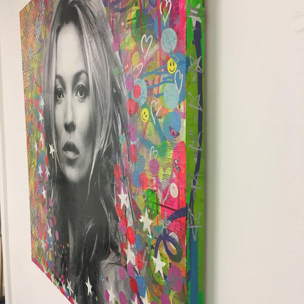 Super Kate by Barrie J Davies 2018, Mixed media on canvas, 90cm x 90cm, unframed. Barrie J Davies is an Artist - Pop Art and Street art inspired Artist based in Brighton England UK - Pop Art Paintings, Street Art Prints & Editions available. 