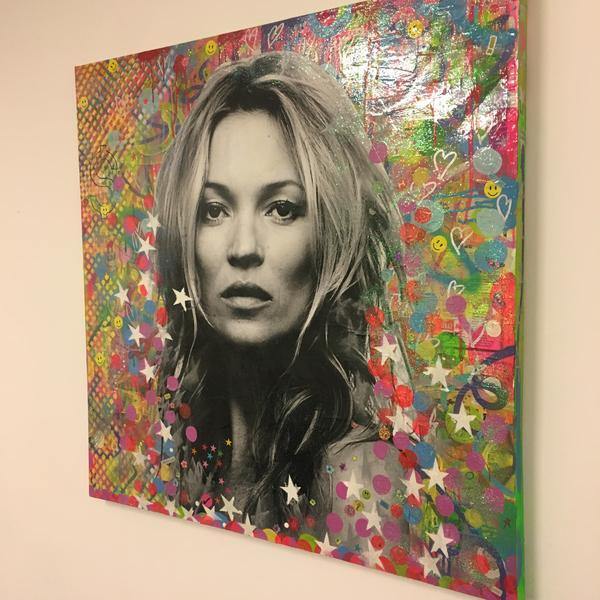 Super Kate by Barrie J Davies 2018, Mixed media on canvas, 90cm x 90cm, unframed. Barrie J Davies is an Artist - Pop Art and Street art inspired Artist based in Brighton England UK - Pop Art Paintings, Street Art Prints & Editions available. 