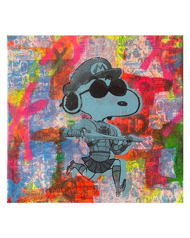 The Dude Party Painting by Barrie J Davies 2023, Mixed media on Canvas, 50cm x 50cm, Unframed and ready to hang.
